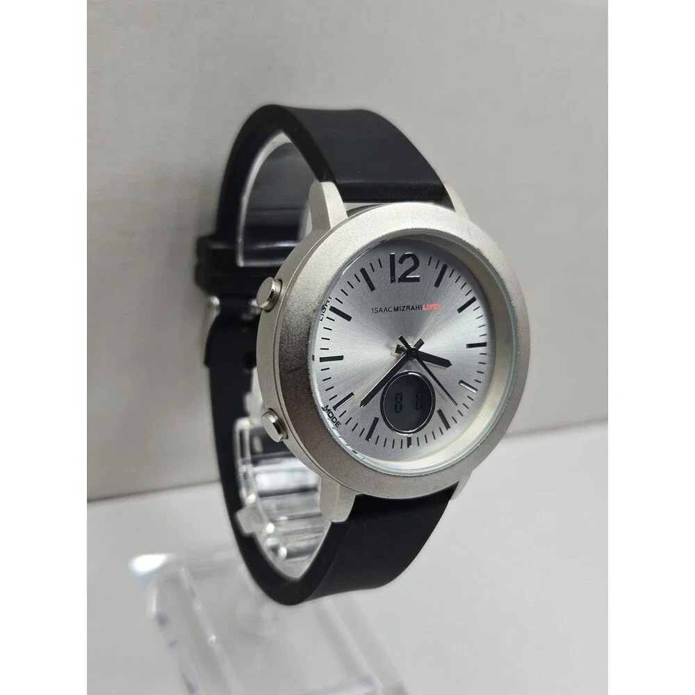 Isaac Mizrahi Live Womens Sport Analog Digital Silver Silicone Watch New Battery